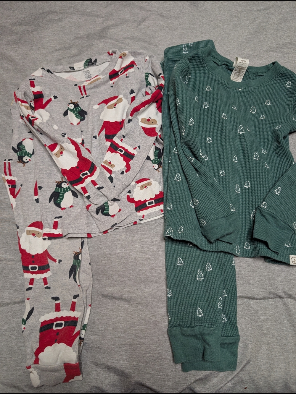 Holiday Santa & Pine Tree Pajama Set - Gray & Green